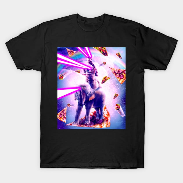 Laser Eyes Space Cat Riding Dog And Elephant T-Shirt by Random Galaxy